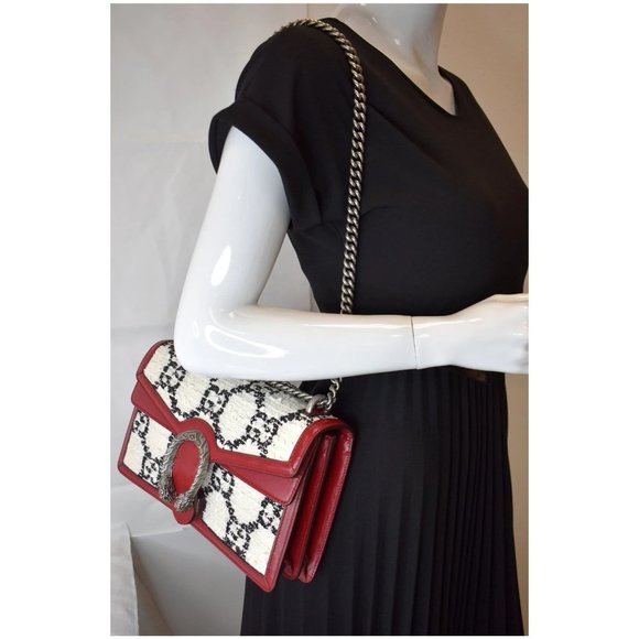 GUCCI Dionysus GG Tweed Small Shoulder Bag Cerise - Picture 2 of 12